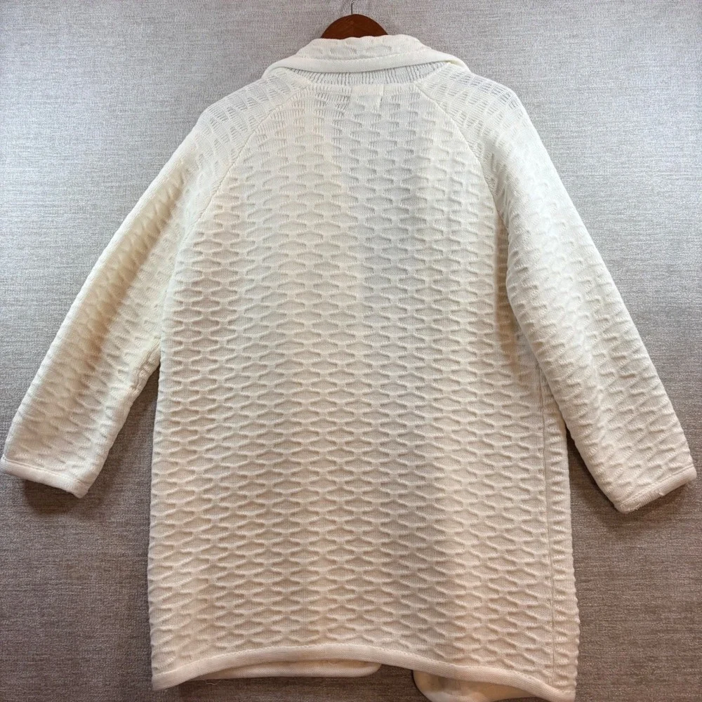 Vintage Granniecore‎ Dainty Ivory Honeycomb Knit Open Front Cardigan Sweater LG